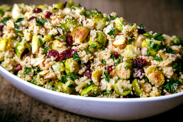Cranberry and Quinoa Pilaf with Roasted Brussels Sprouts